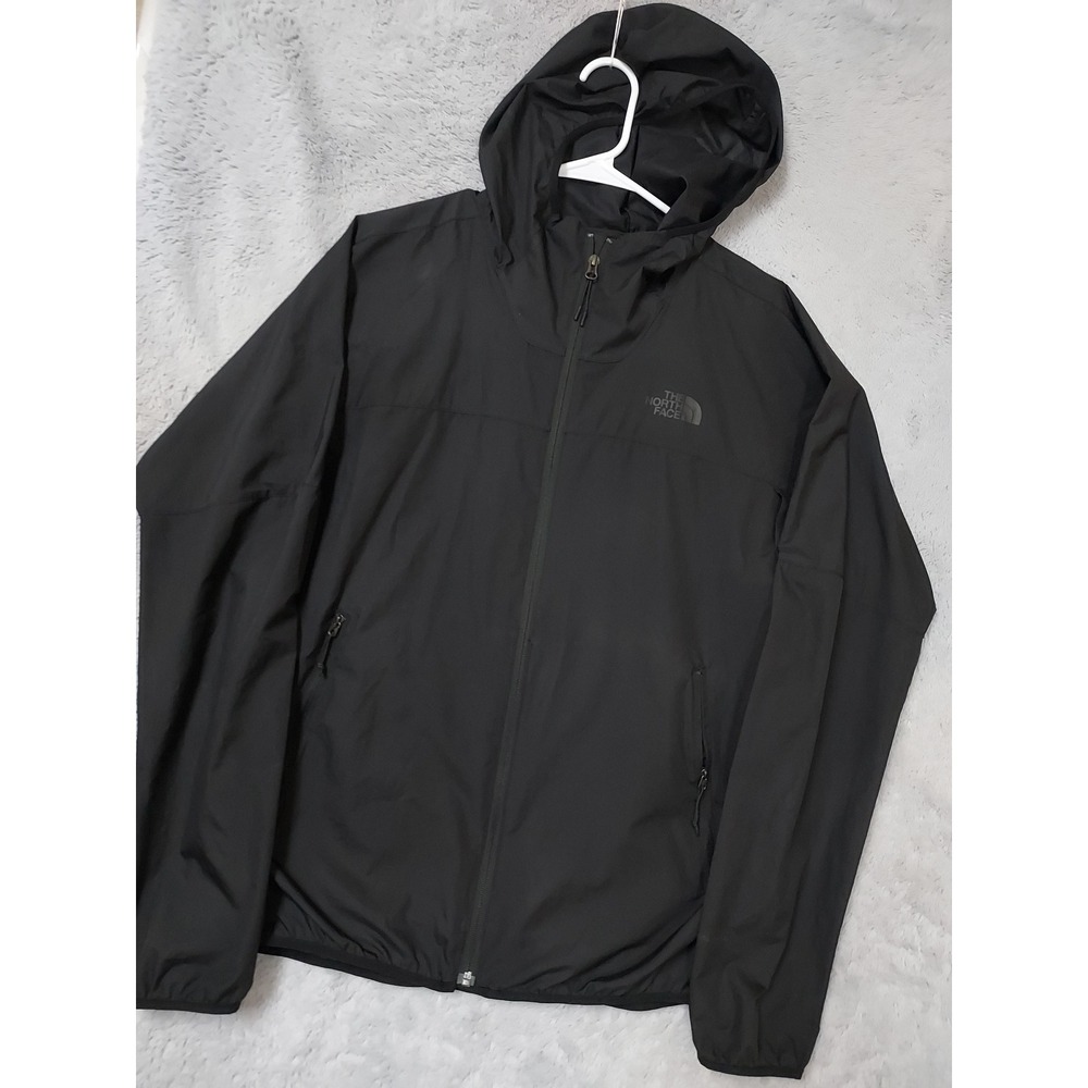 The North Face Jacket Mens Large Flyweight Hoodie Windwall Full Zip Black Hiking